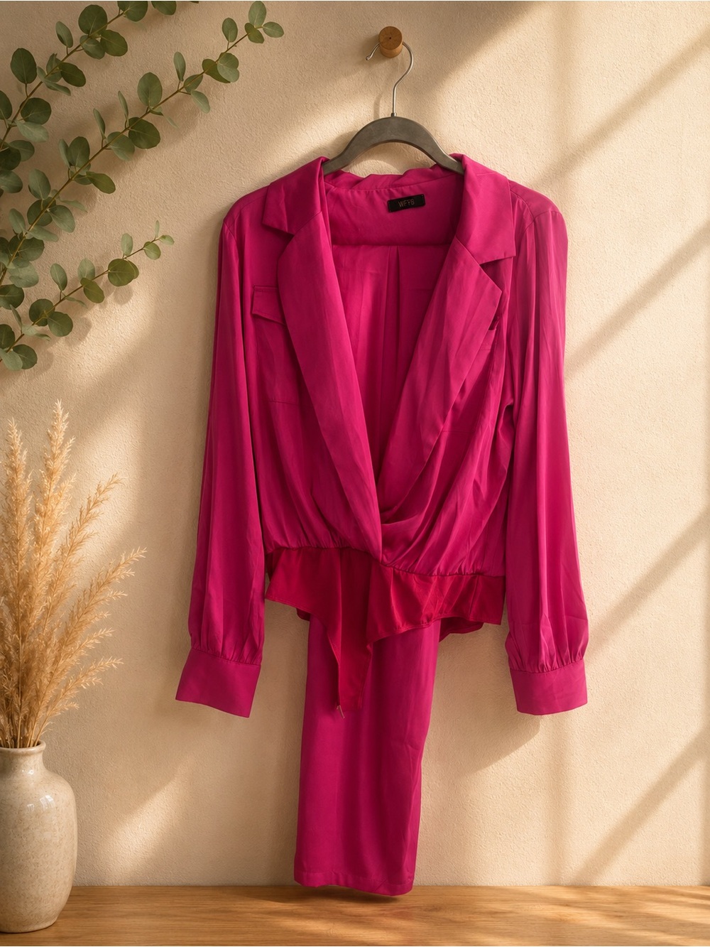 Fuchsia Draped Wrap Blouse